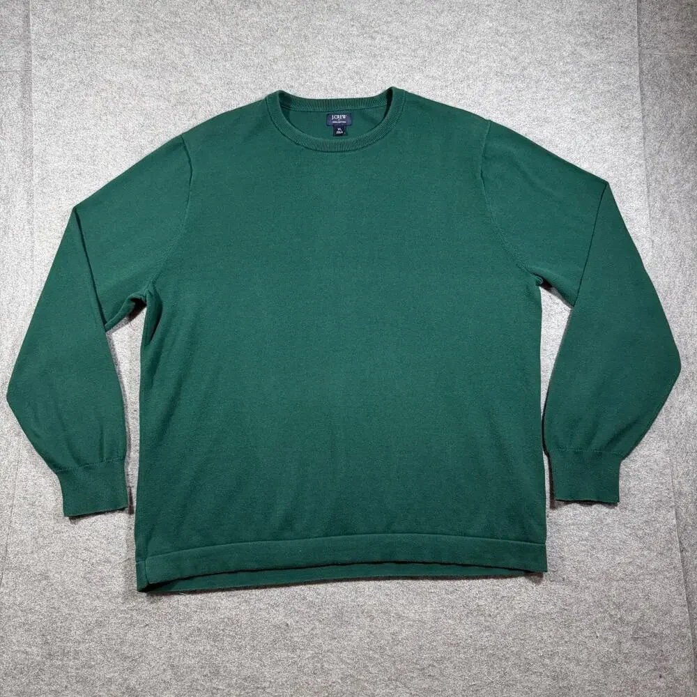 J. Crew Sweater Mens XL Green Crew Neck Cotton Knit Pullover Preppy Casual
